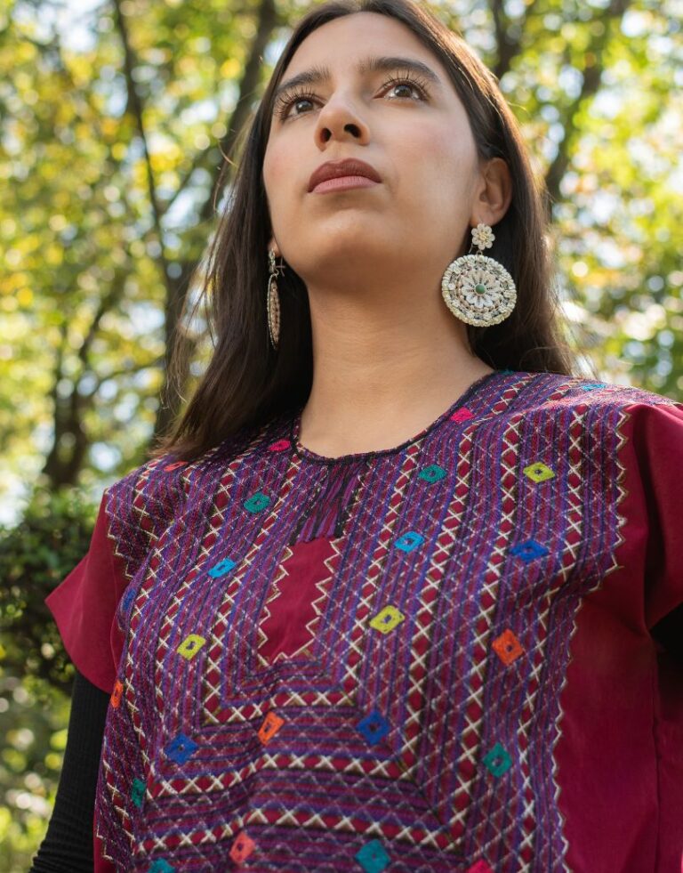 Blusa color Vino con bordados mexicanos