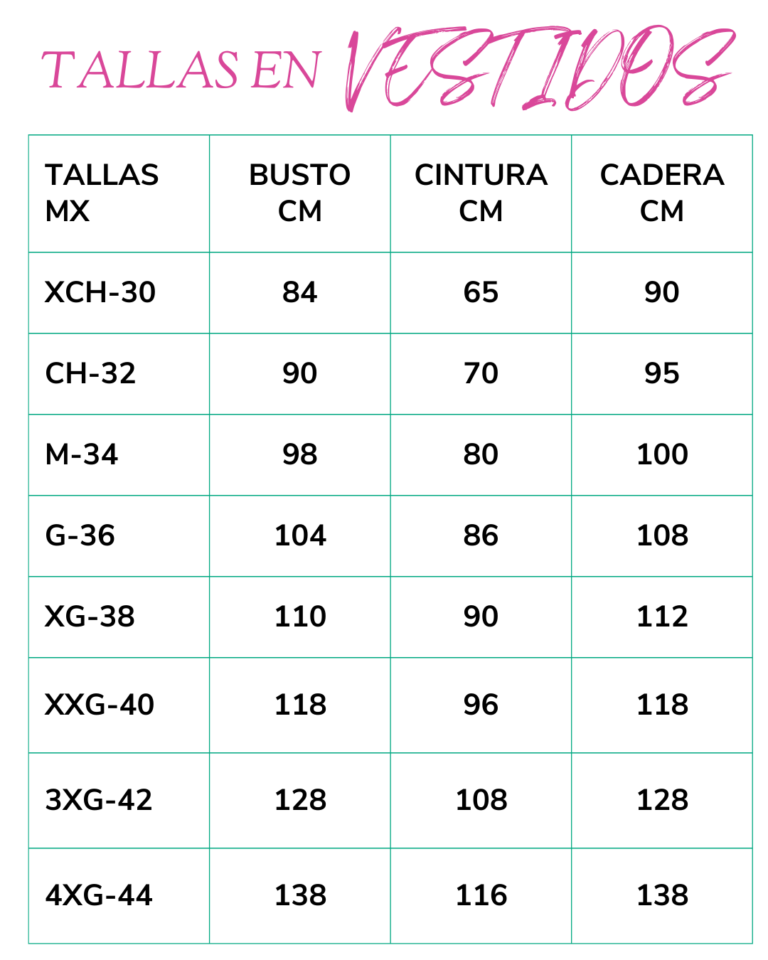 Tabla de Tallas de Vestidos Artesanales
