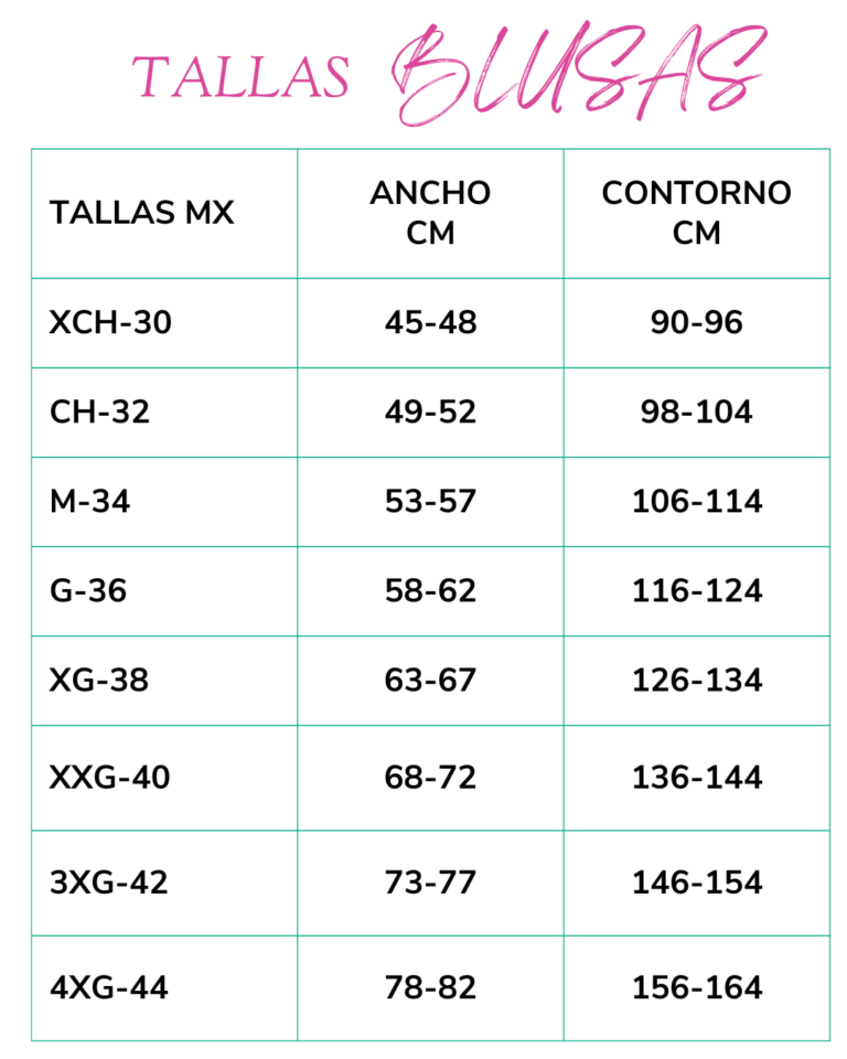 Tabla de Tallas de Blusas Artesanales
