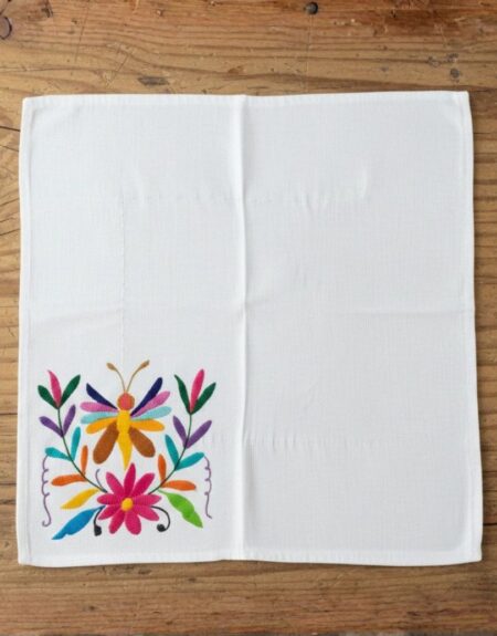 Servilleta de Manta Blanca Bordado de Mariposa