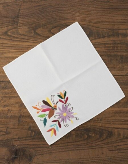 Servilleta de manta Blanca con bordado de mariposa