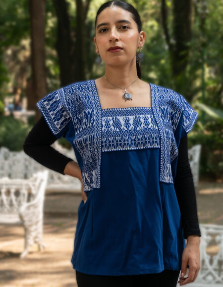 Blusa bordada Puebla Azul